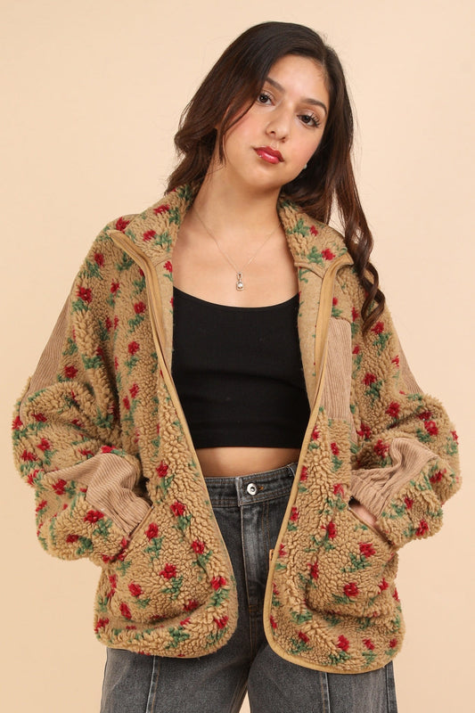 Rose Printed Fleece Jacket