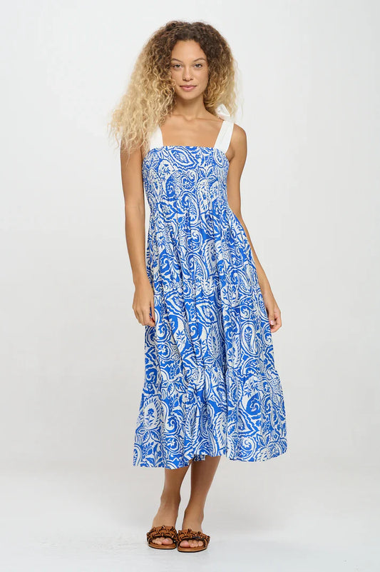 Athena Blue Paisley Tie Dress