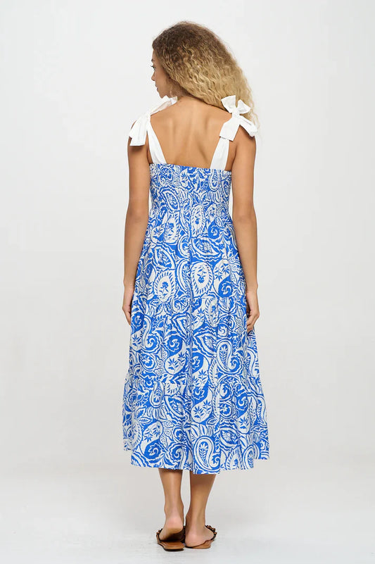 Athena Blue Paisley Tie Dress