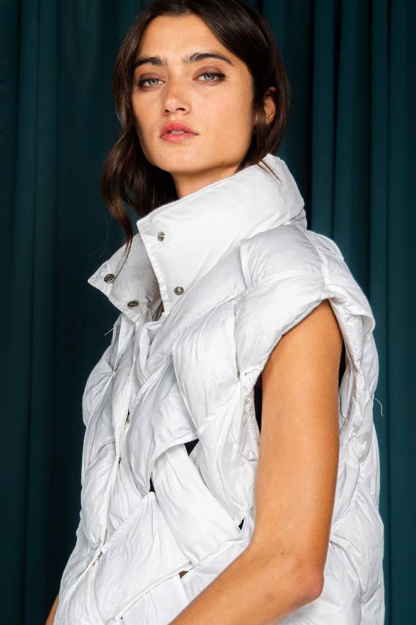 Camel Button-Up Puffer Vest