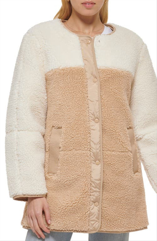 Levi's Colorblock Reversible Quilted & Fleece Liner Jacket In Sesame Size Small