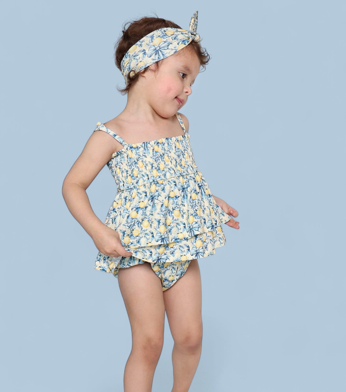 VINTAGE CITRUS TOILE SMOCKED TIERED DREAM BODYSUIT DRESS