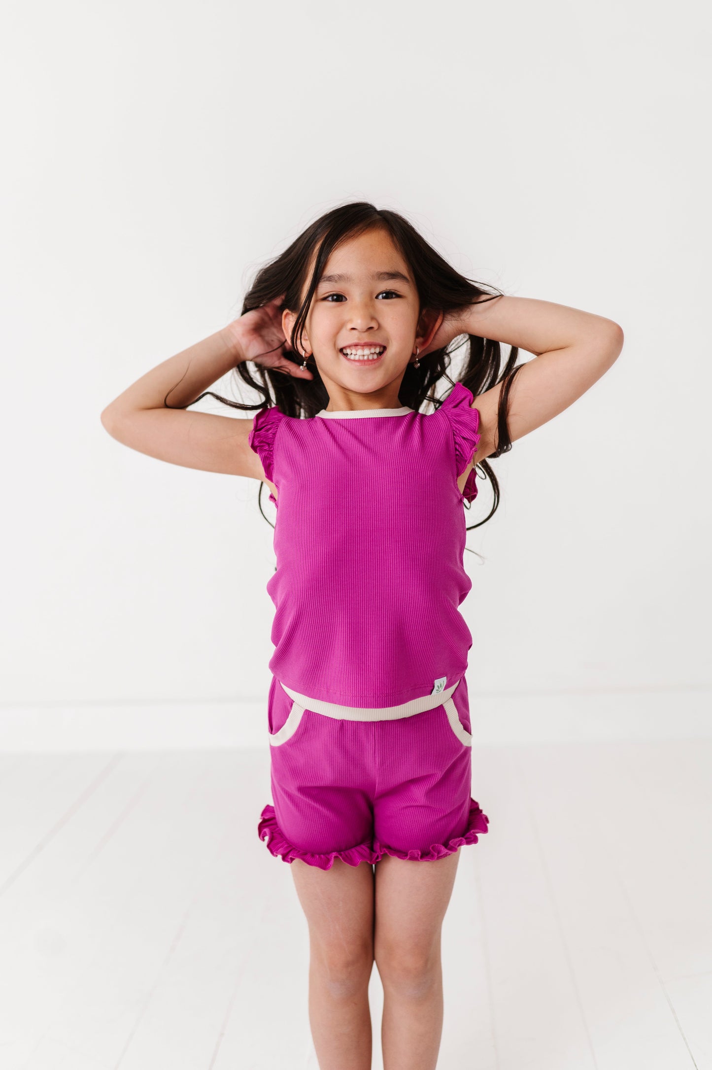 MAGENTA | Ruffle Tee + Shorts RIB SET