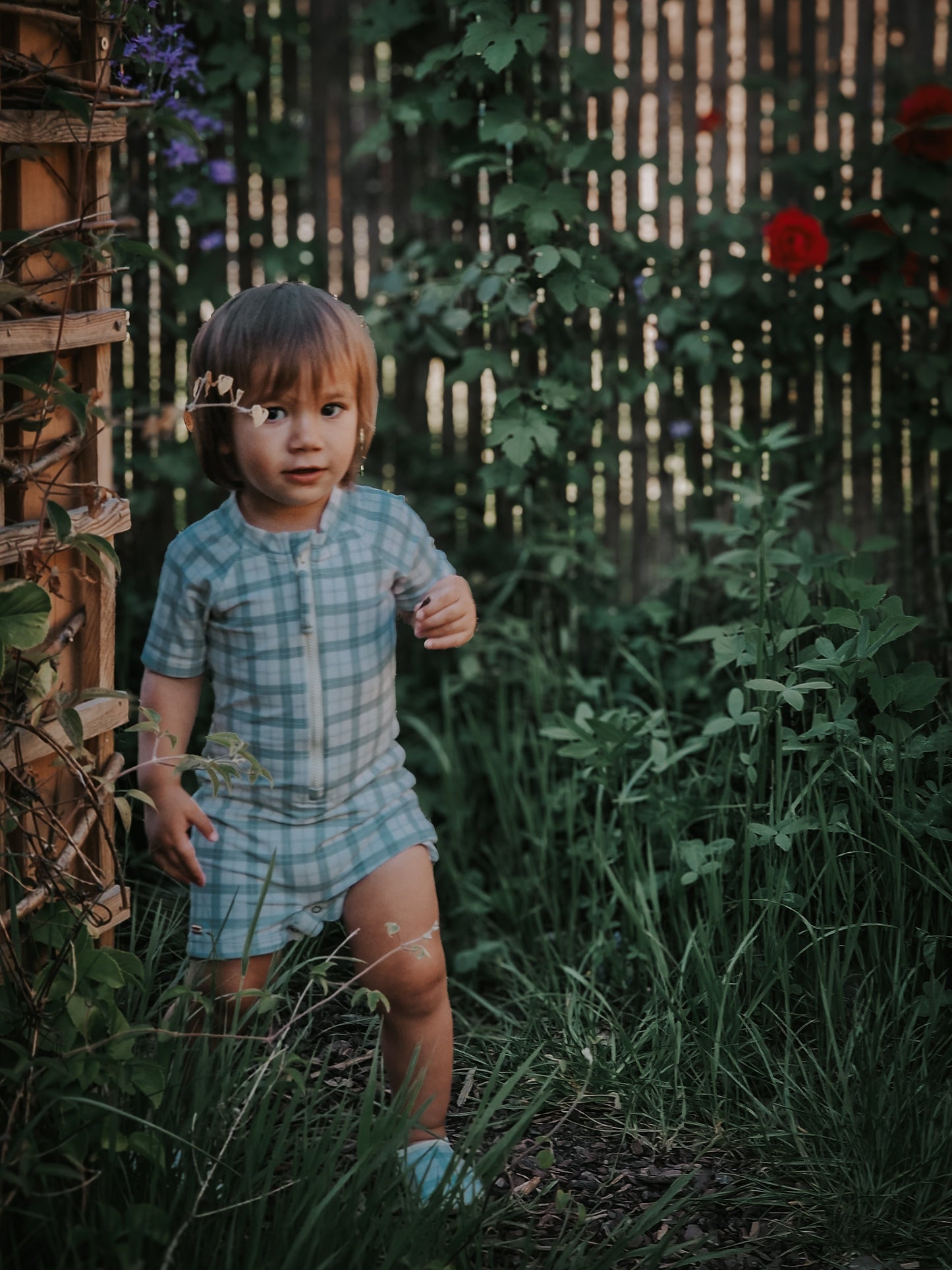 Short Sleeve Rashguard Swimsuit | UPF + Recycled - Fern Plaid