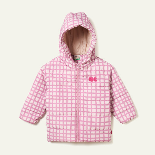 Recycled Nylon Pink Grid Puffer