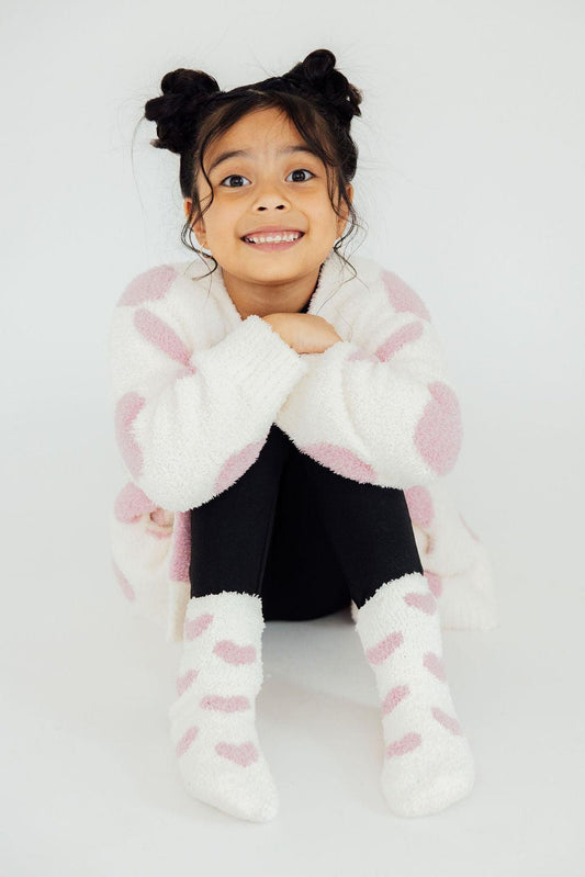 Coconut/Light Pink Heart Cozy Cardigan