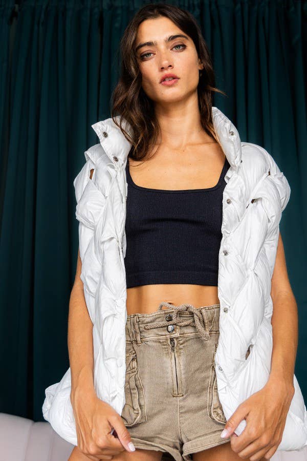 Camel Button-Up Puffer Vest