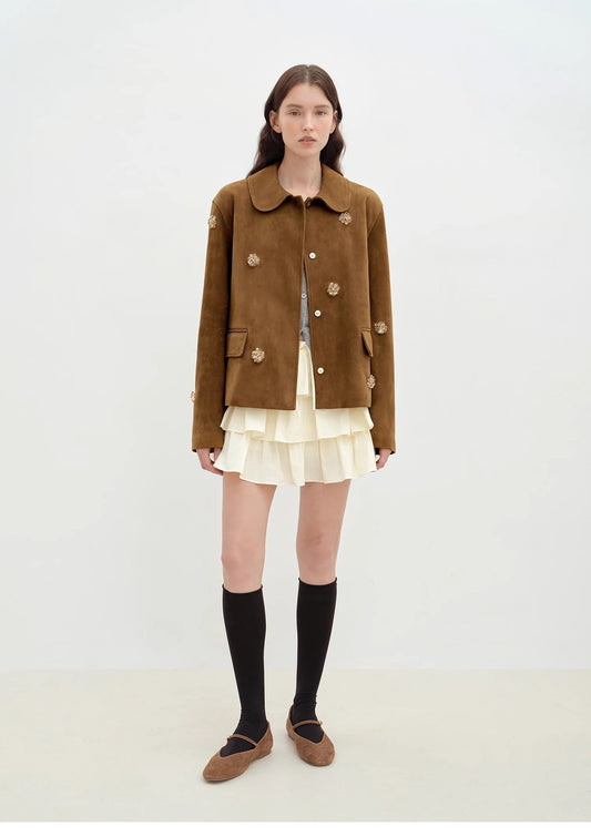 Velour Beaded Suede Leather Jacket