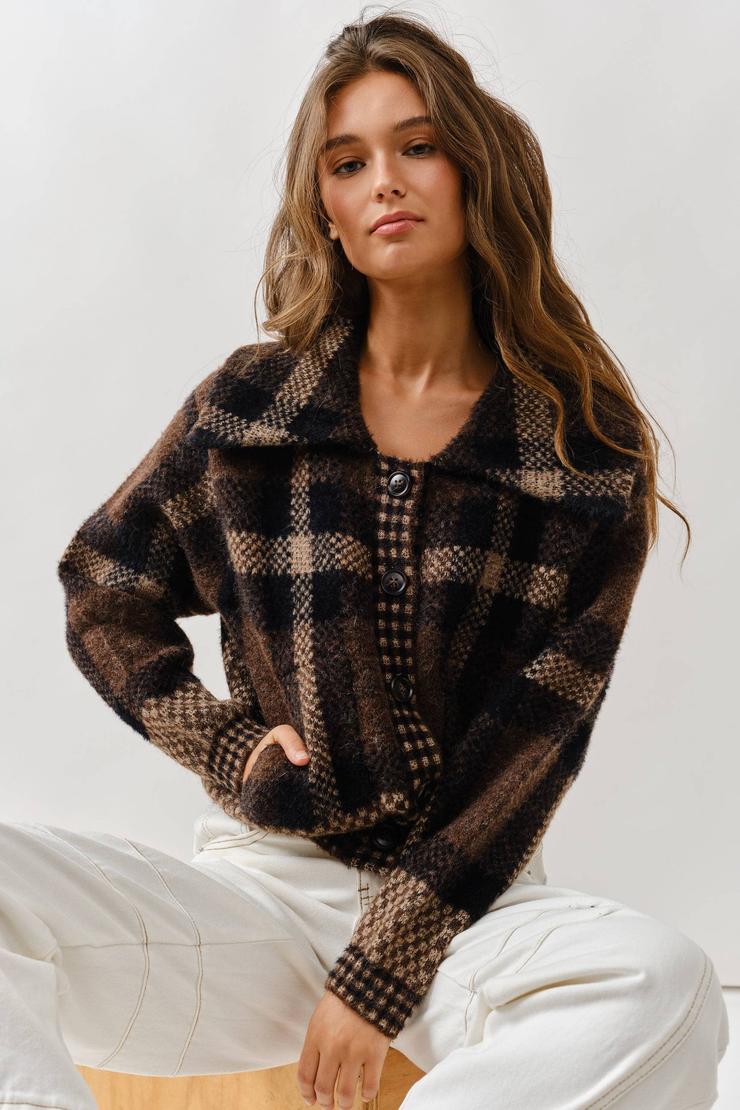 Brown Plaid Cardigan