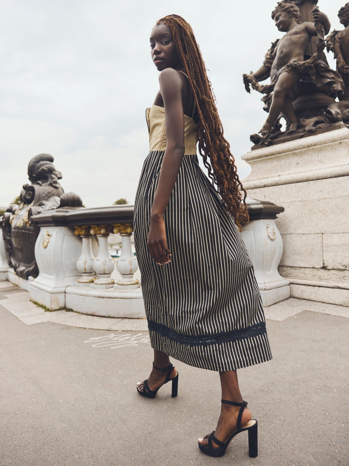 Hart Midi Dress - Black & Khaki Stripe