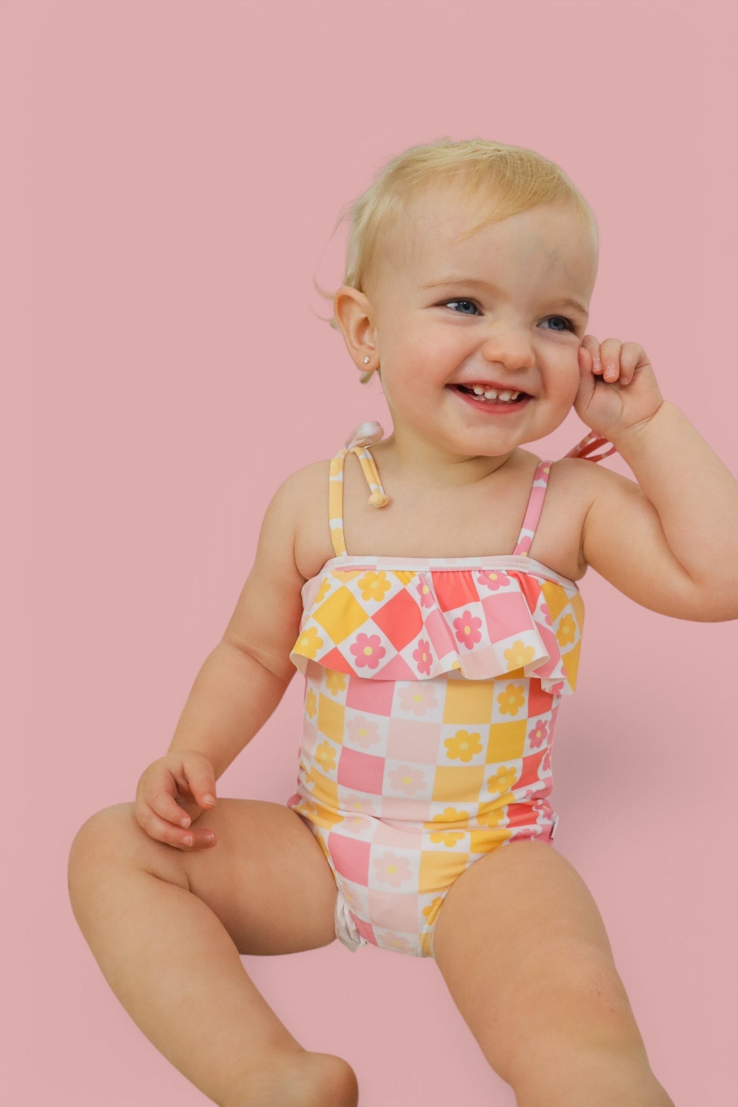 SUMMER SUNSET CHECKERS DREAM ONE PIECE SWIM SUIT