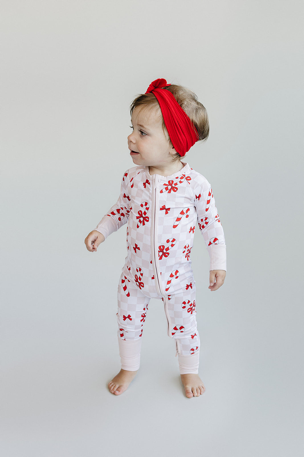Bamboo Zip Romper | Bows & Candy Cane