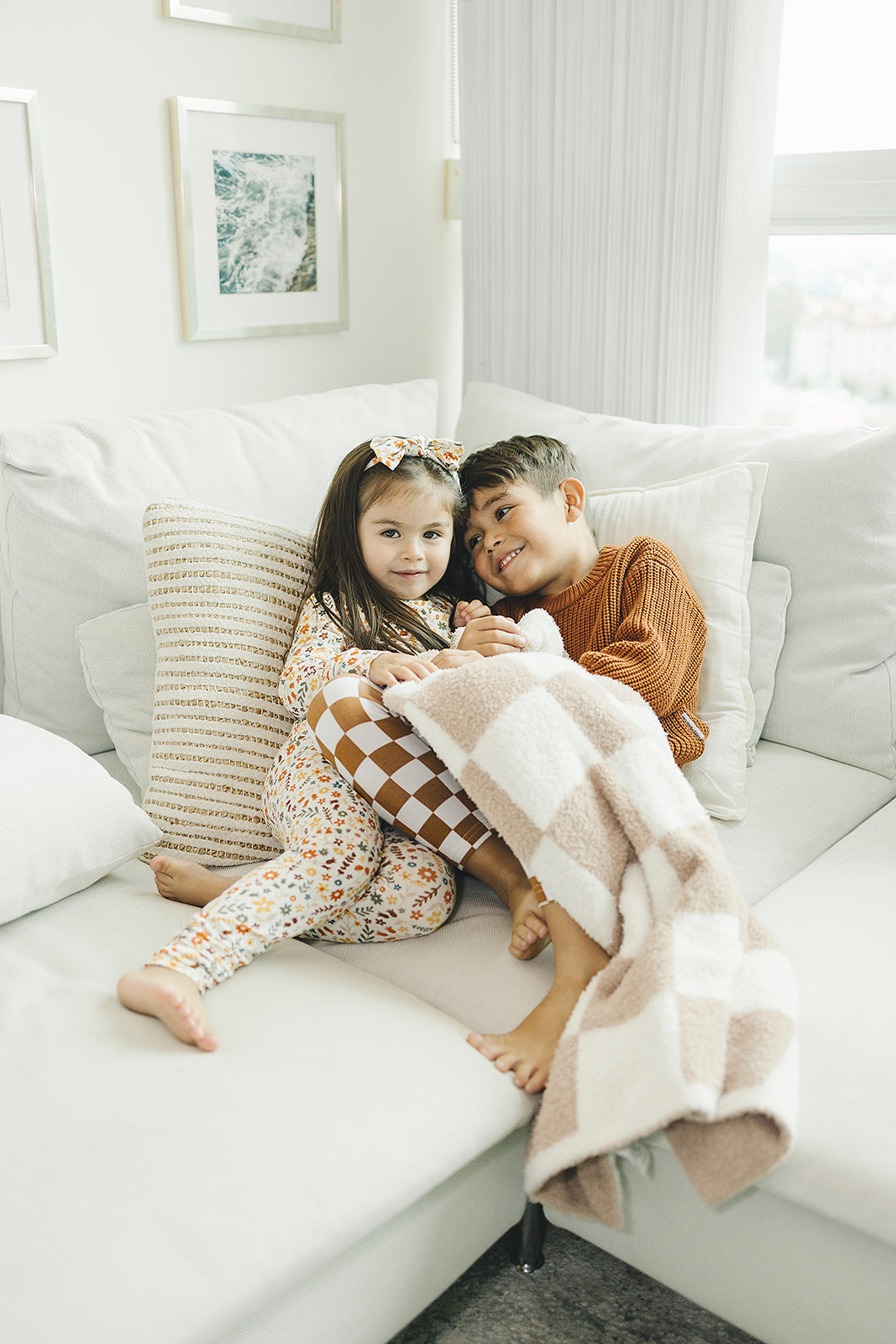 Checkered Plush Blanket | Latte