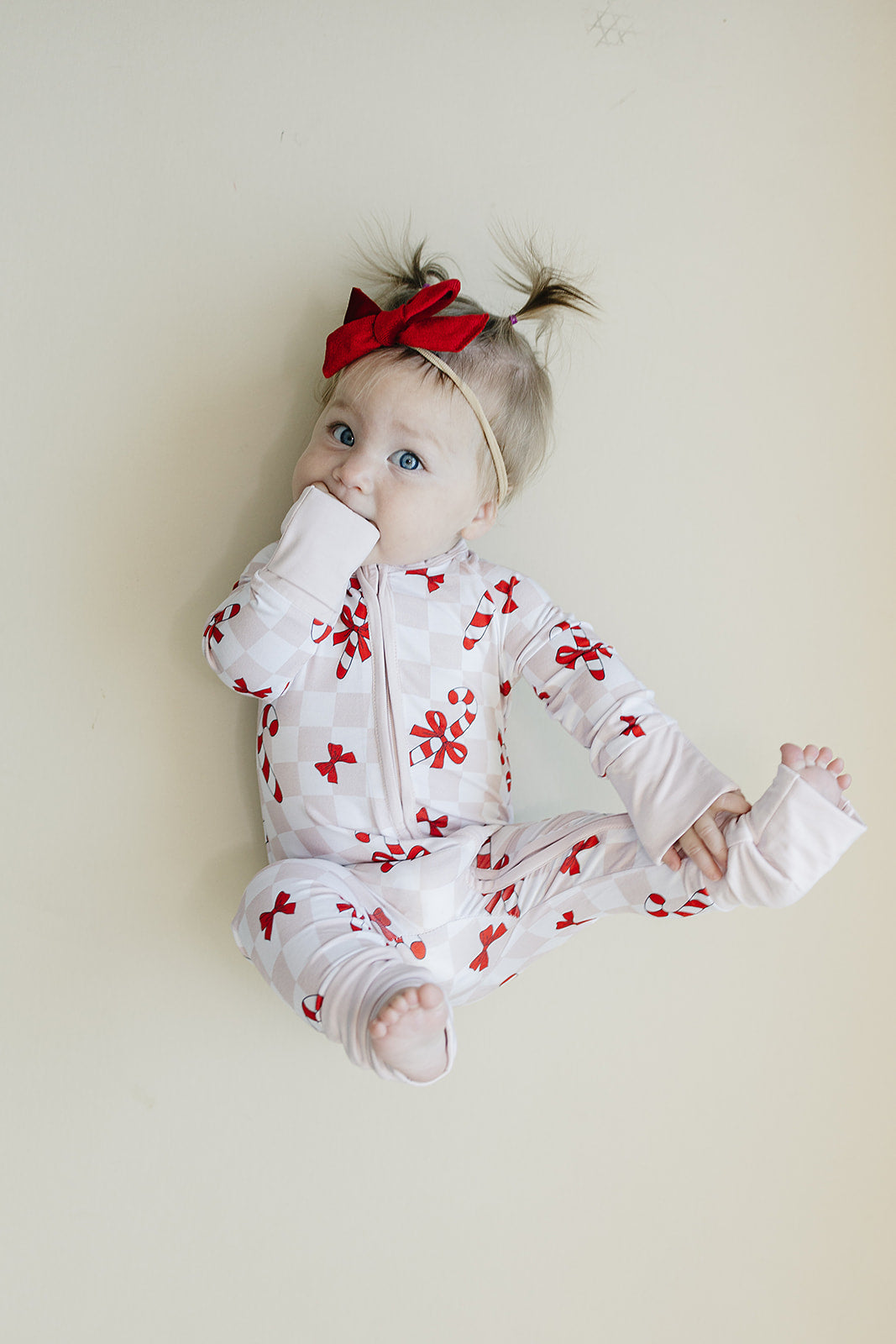 Bamboo Zip Romper | Bows & Candy Cane