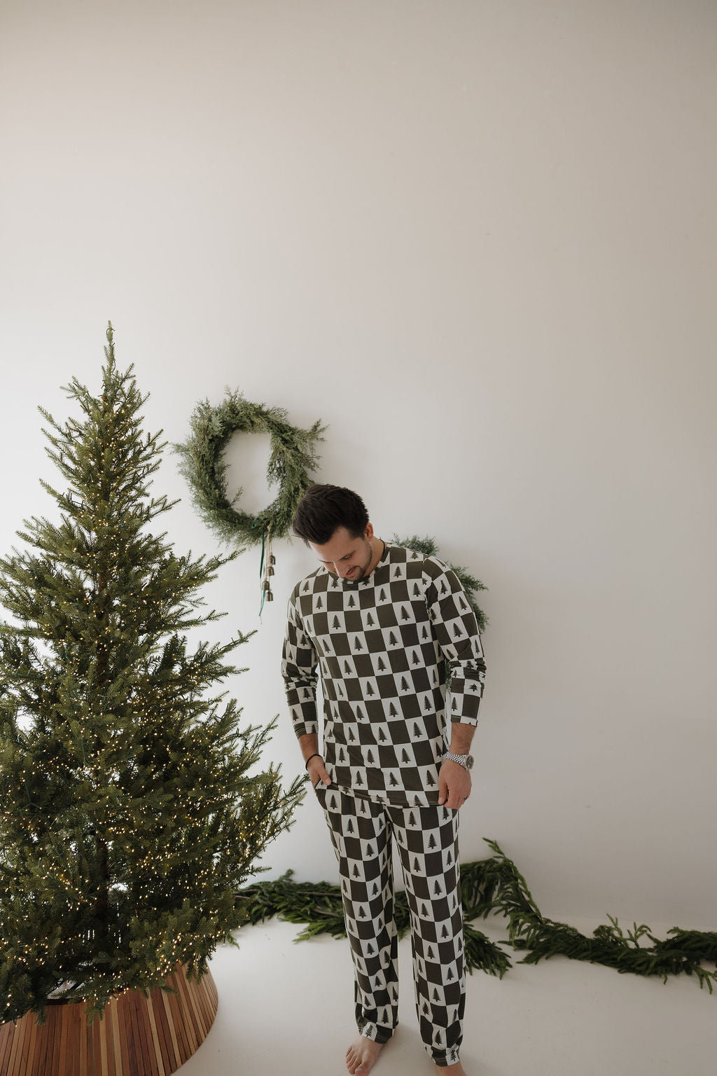 Men's Bamboo Pajamas | Christmas Tree Checkerboard