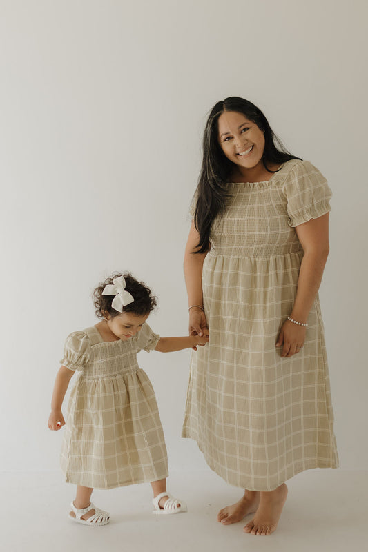 Women's Short Sleeve Muslin Dress | Linen Grid