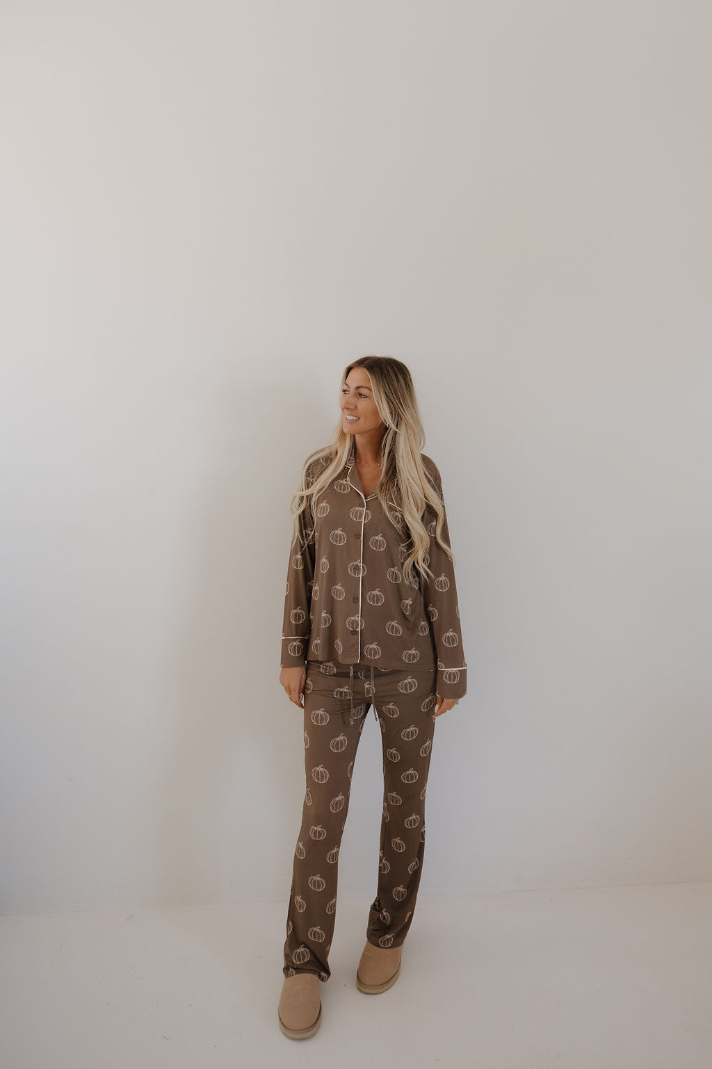 Women's Bamboo Button Up Lounge Set | Brown Pumpkin
