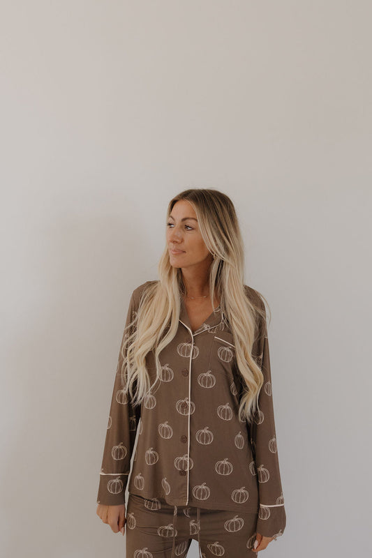 Women's Bamboo Button Up Lounge Set | Brown Pumpkin