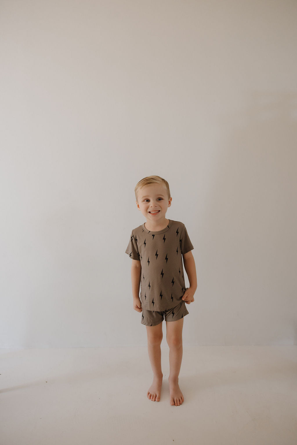 Bamboo Short Set | Brown & Black Lightning Bolt