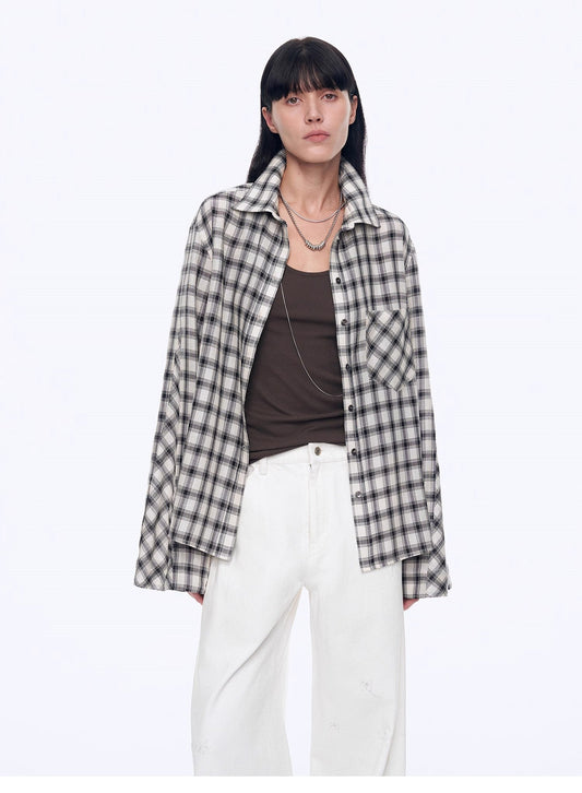 Style Diary Tencel Acetate Jacquard Check Dropped Shoulder Shirt