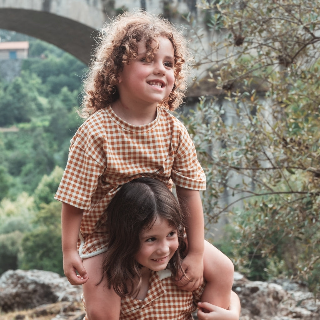 Oversized T-Shirt | Organic Cotton Jersey - Fern Plaid