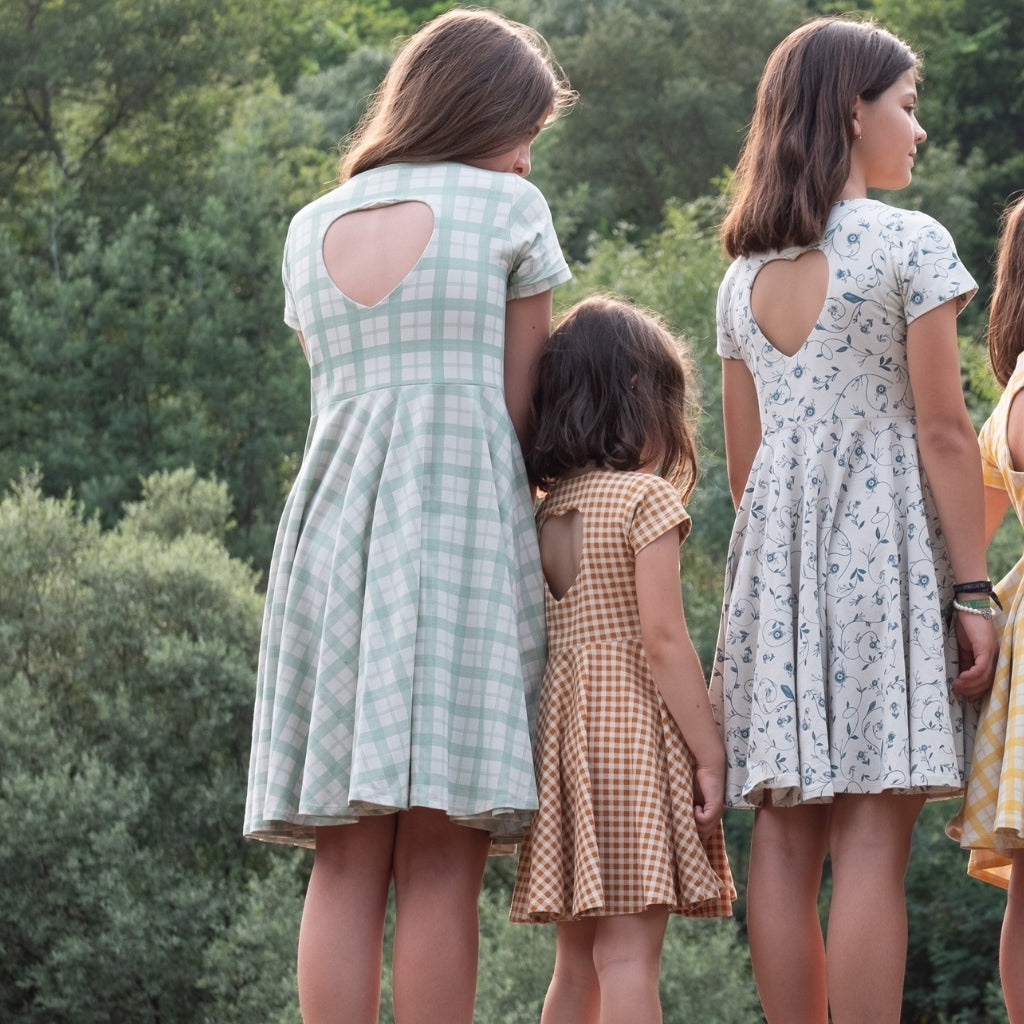 Sweetheart Twirl Dress | Organic Cotton Jersey - Fern Plaid