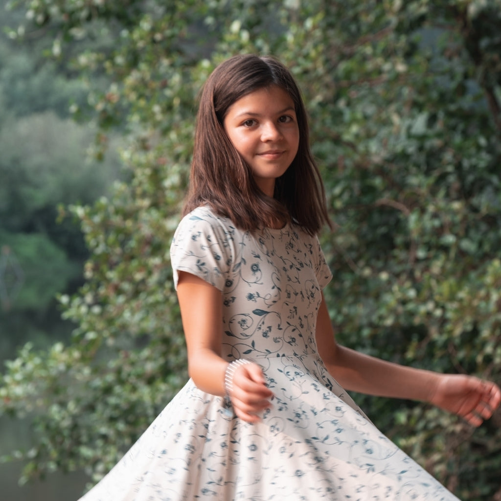 Sweetheart Twirl Dress | Organic Cotton Jersey - Scandi Floral