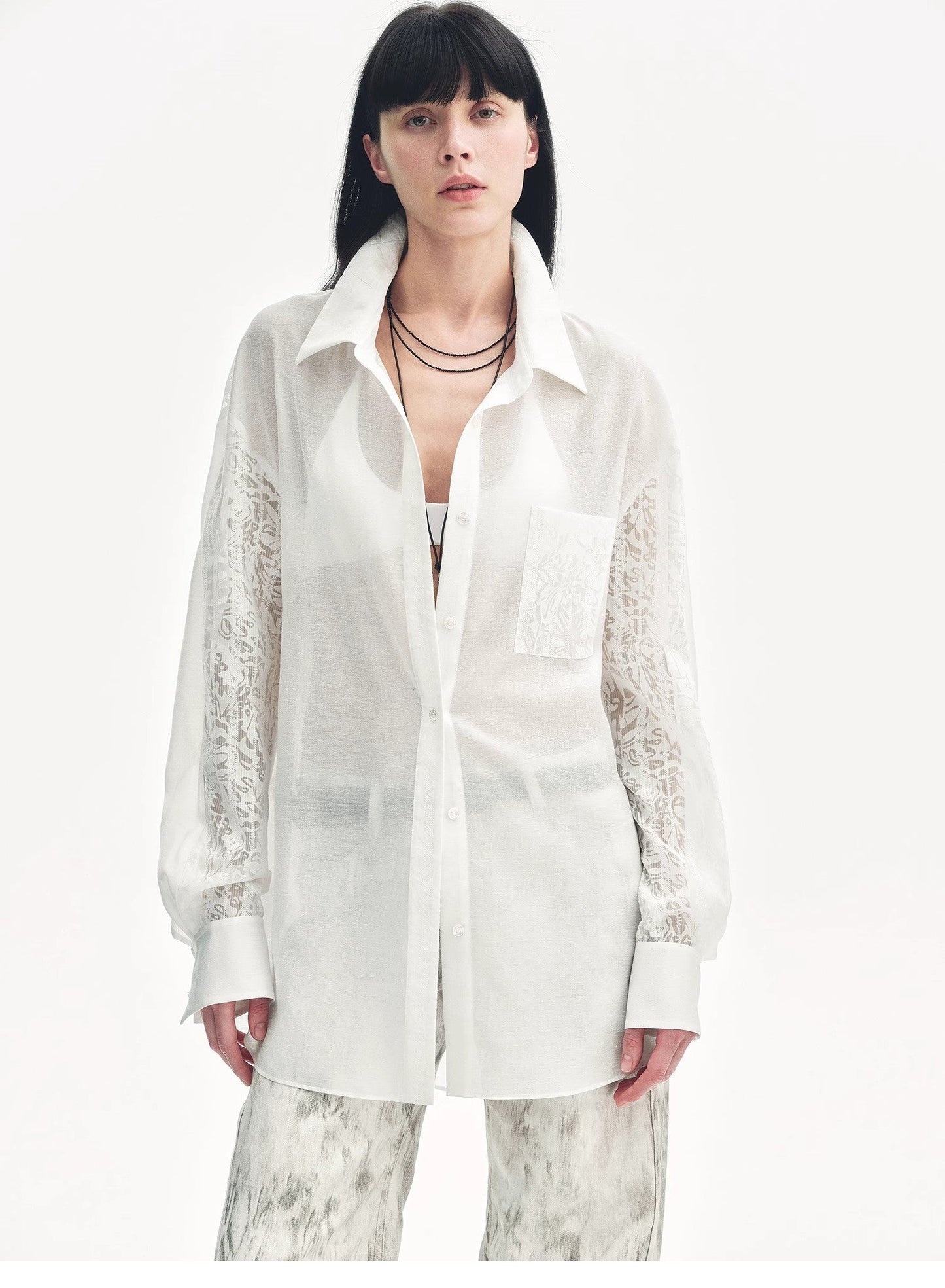 "Ideal Spring Day" Jacquard Hollow Drop Shoulder Shirt Summer