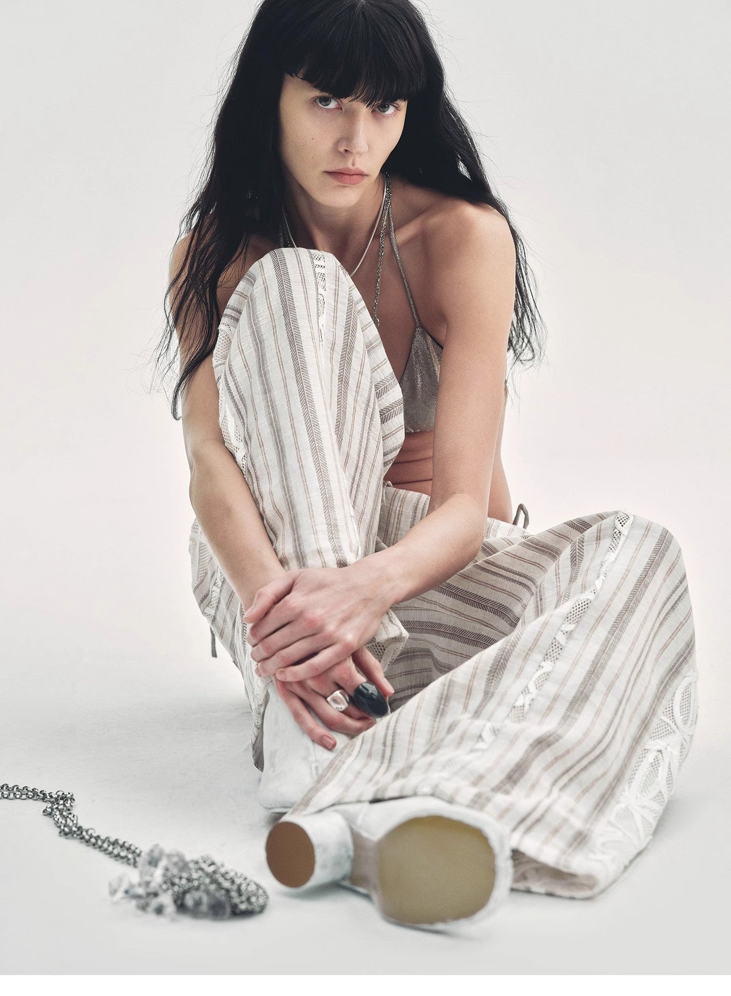 Fashion Tension Linen Vertical Stripe Pants