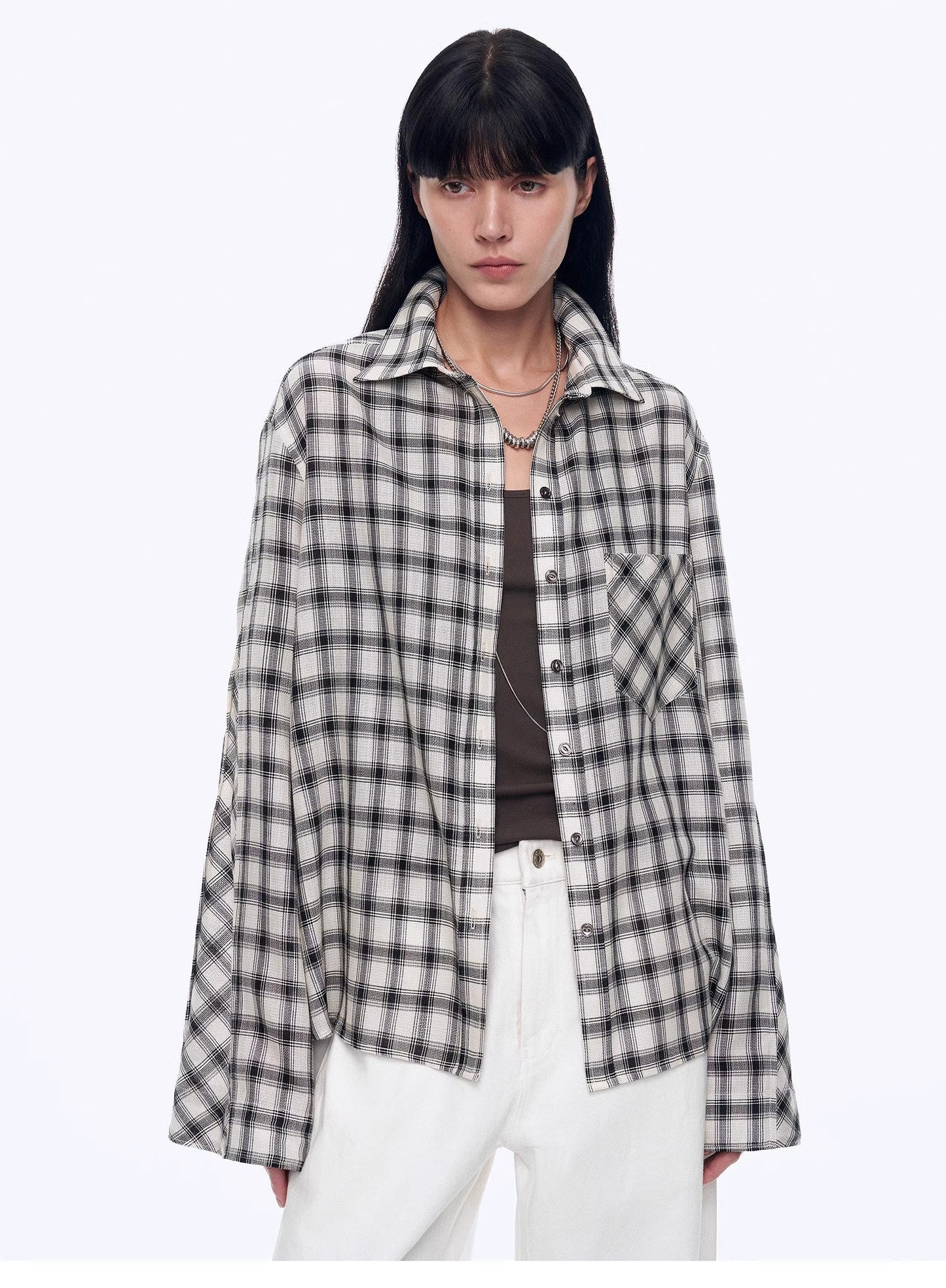 Style Diary Tencel Acetate Jacquard Check Dropped Shoulder Shirt