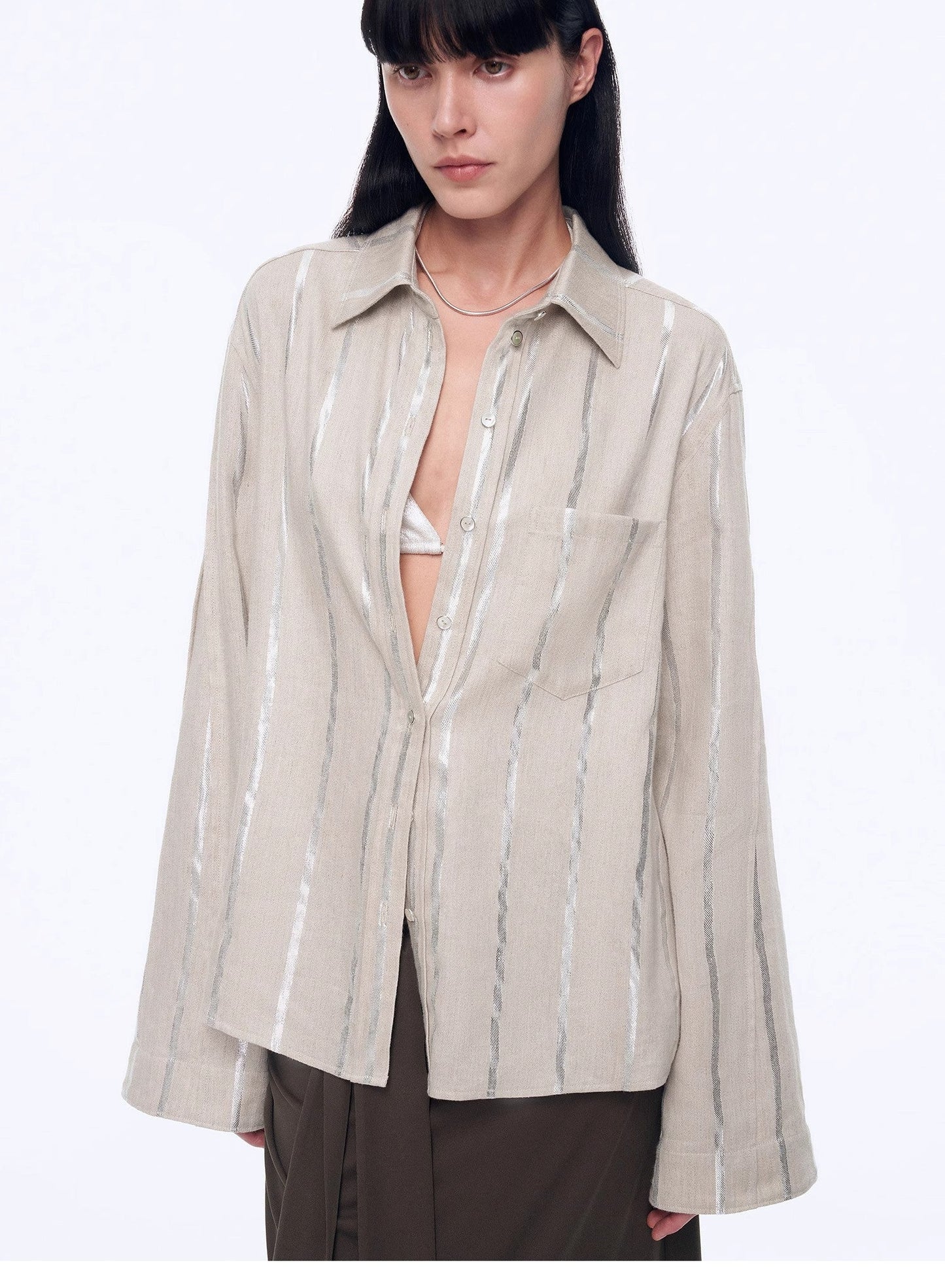 Anonymous Letter Silver Stripe Trumpet Sleeve Shirt