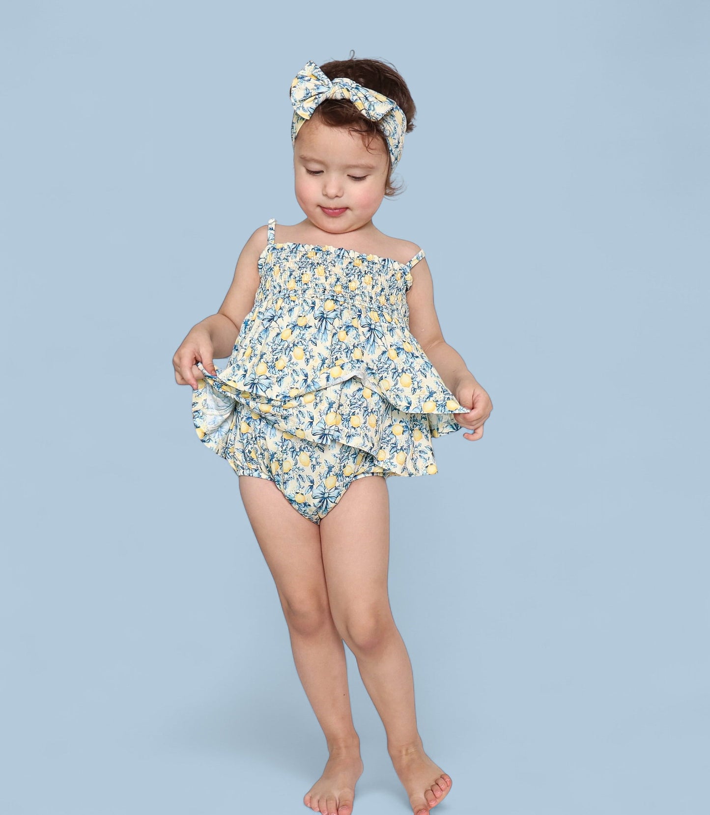 VINTAGE CITRUS TOILE SMOCKED TIERED DREAM BODYSUIT DRESS