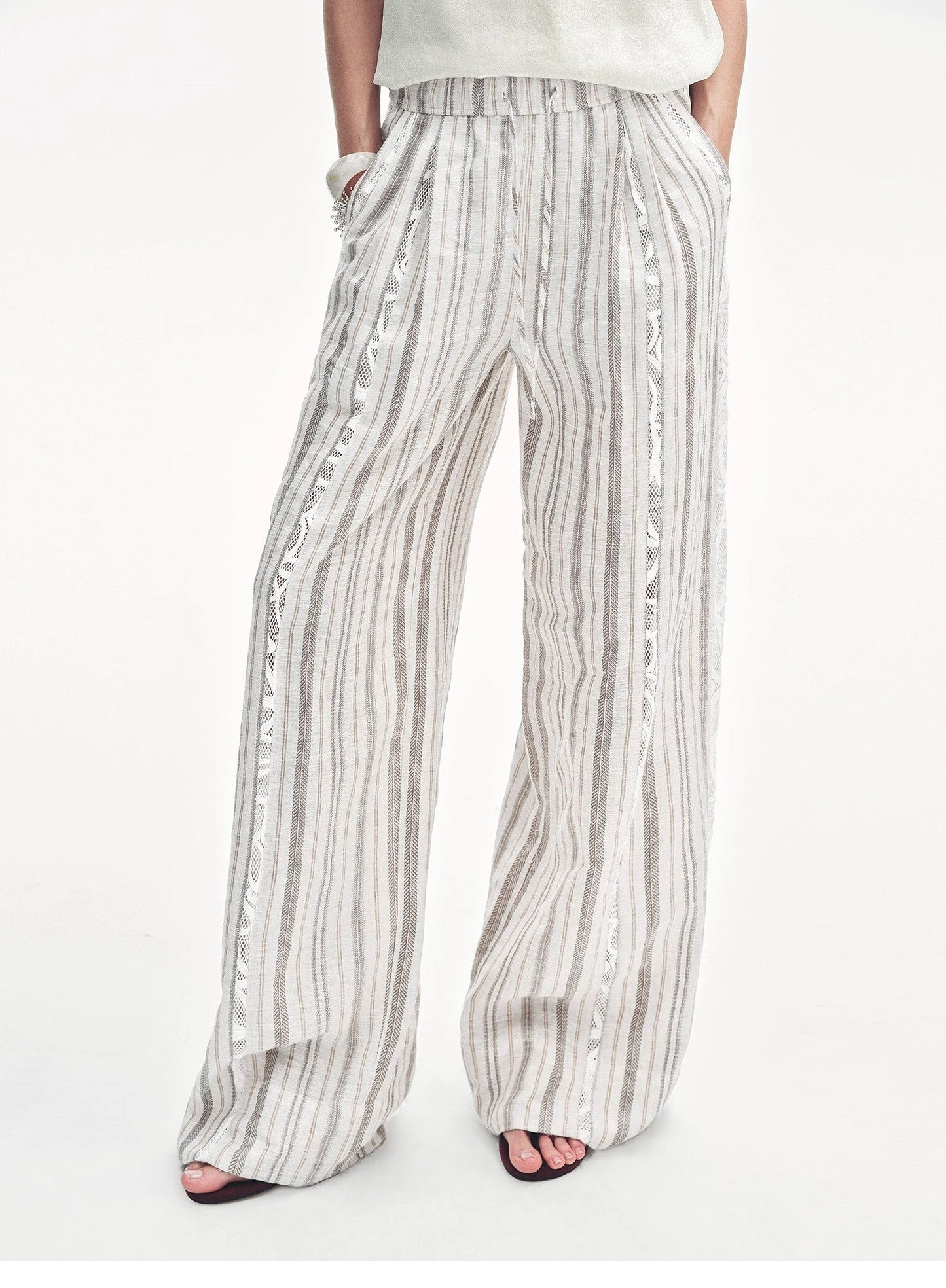 Fashion Tension Linen Vertical Stripe Pants