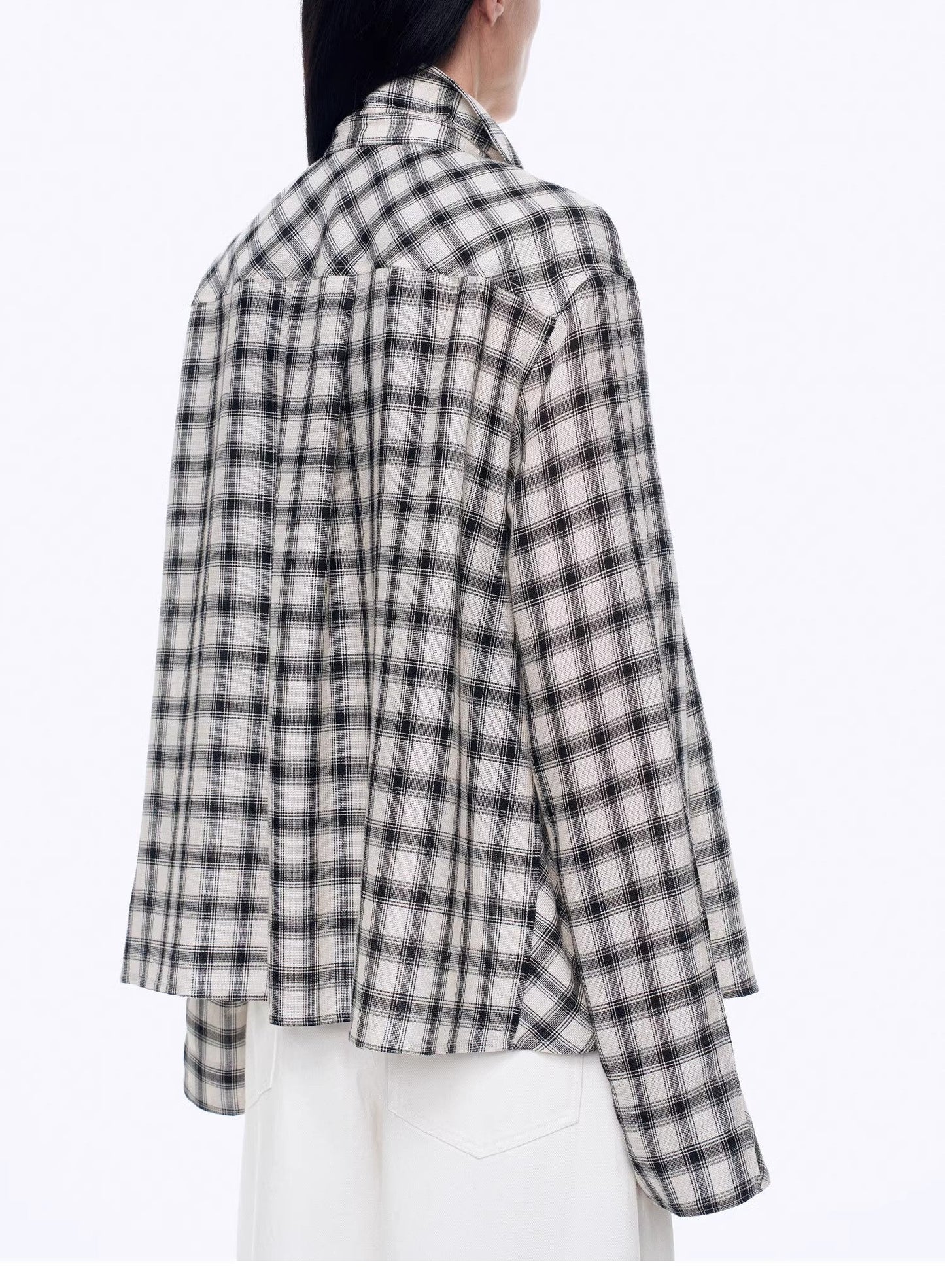Style Diary Tencel Acetate Jacquard Check Dropped Shoulder Shirt