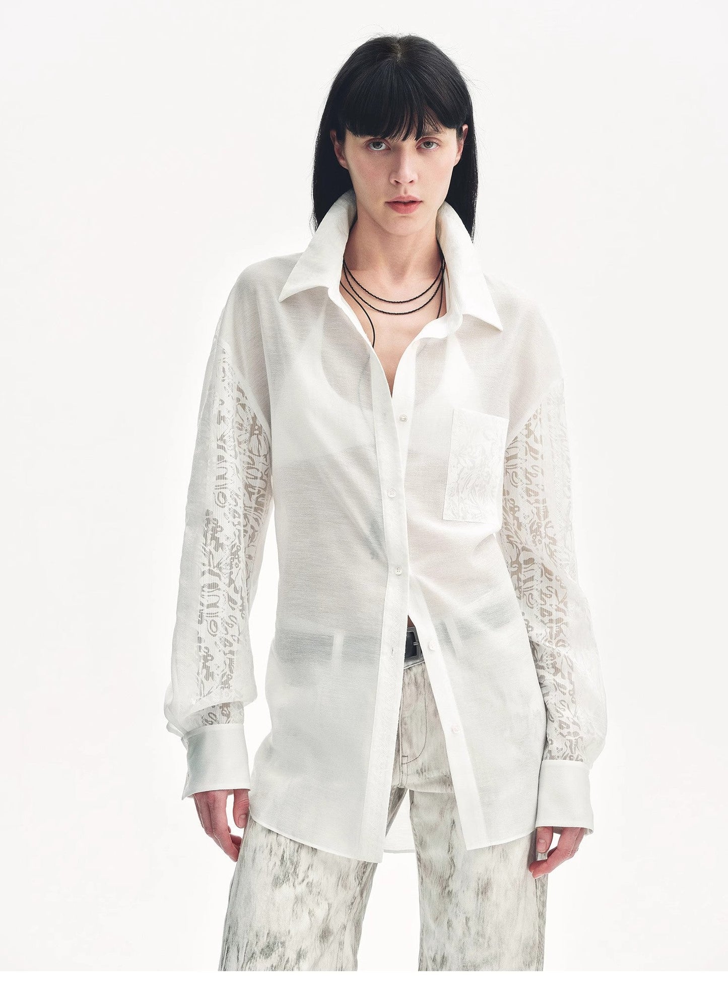 "Ideal Spring Day" Jacquard Hollow Drop Shoulder Shirt Summer
