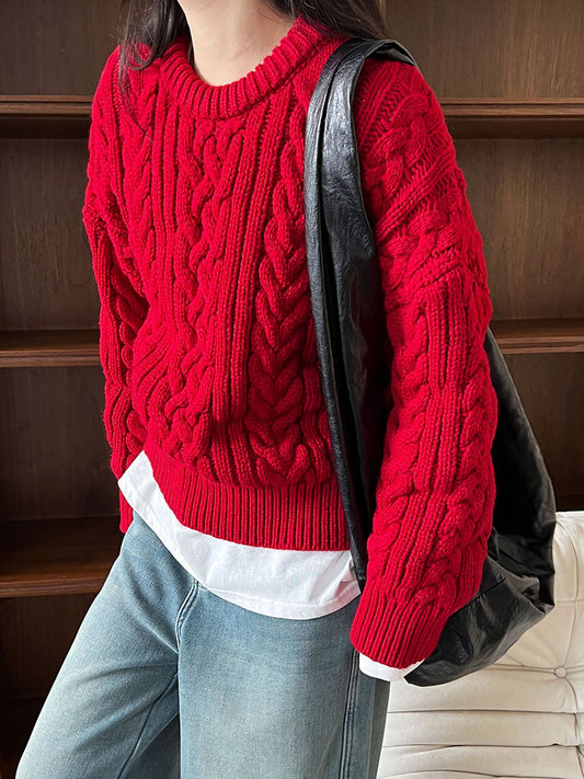Loose And Thick Lazy Cable Sweater