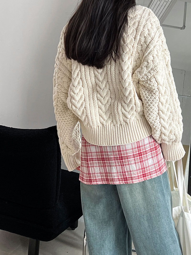 Loose And Thick Lazy Cable Sweater