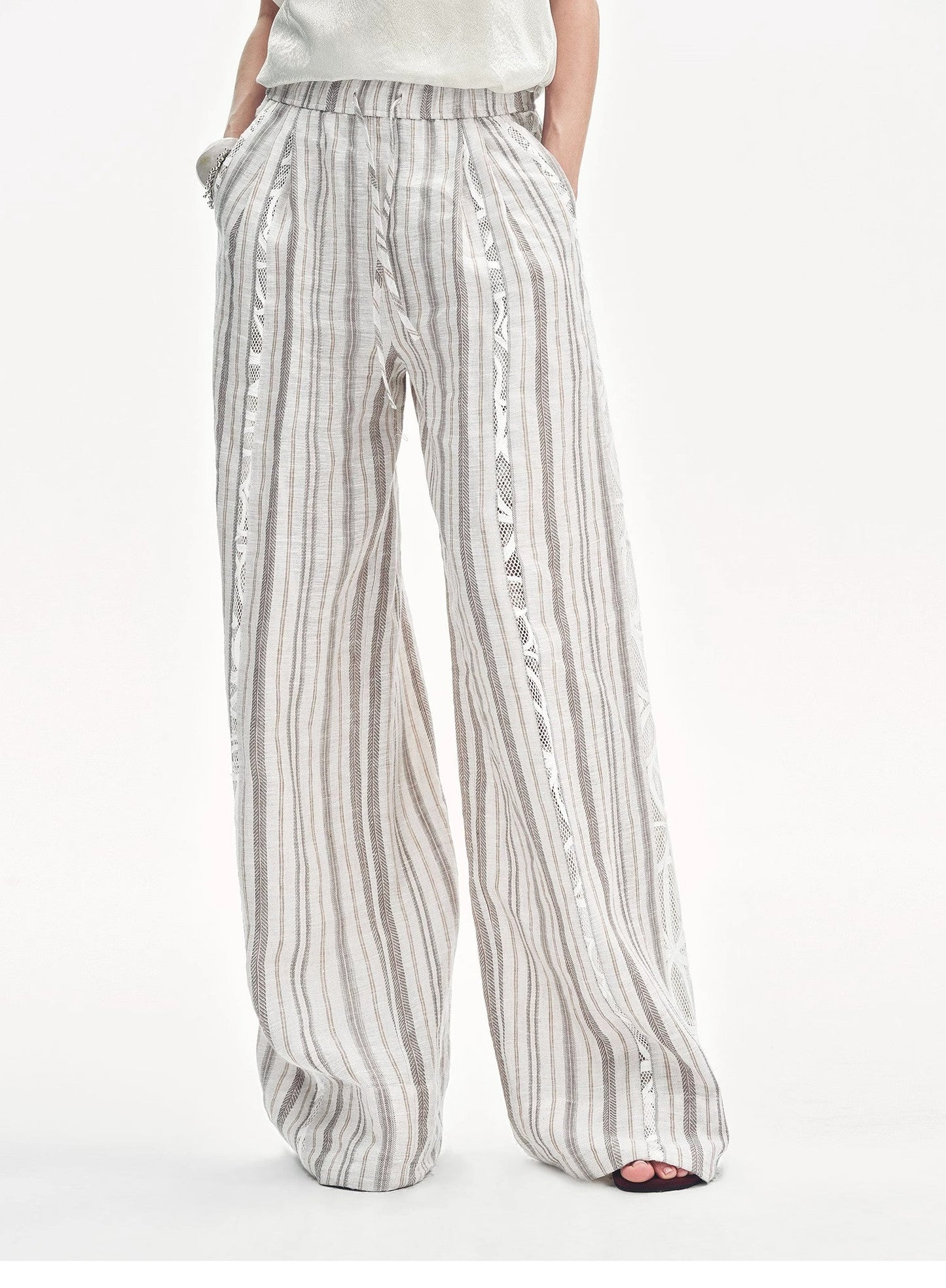 Fashion Tension Linen Vertical Stripe Pants