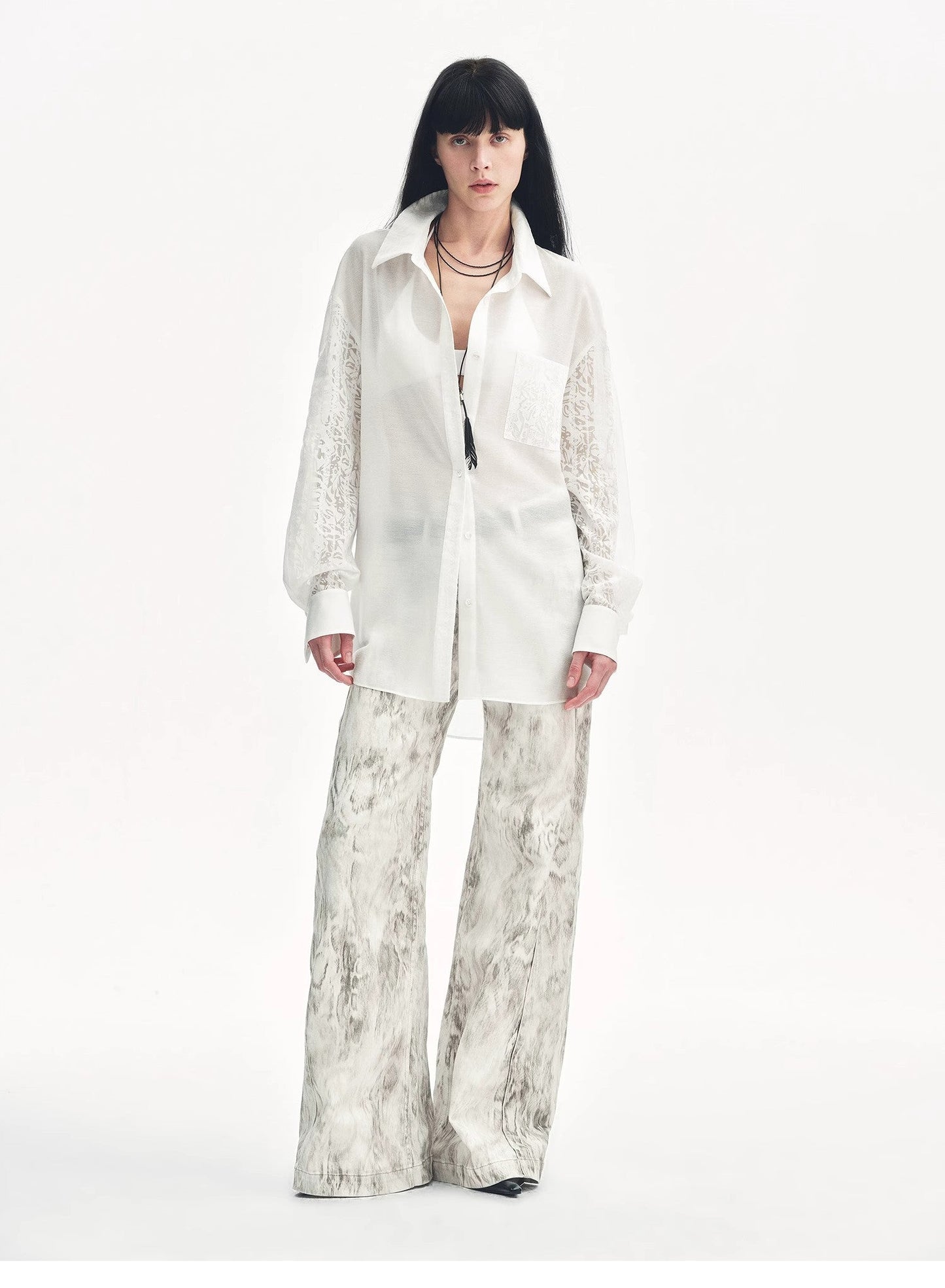 "Ideal Spring Day" Jacquard Hollow Drop Shoulder Shirt Summer