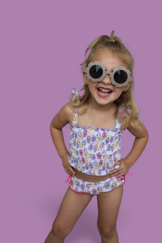 SWEET SUMMER DREAM SMOCKED TANKINI TWO PIECE SWIM SUIT