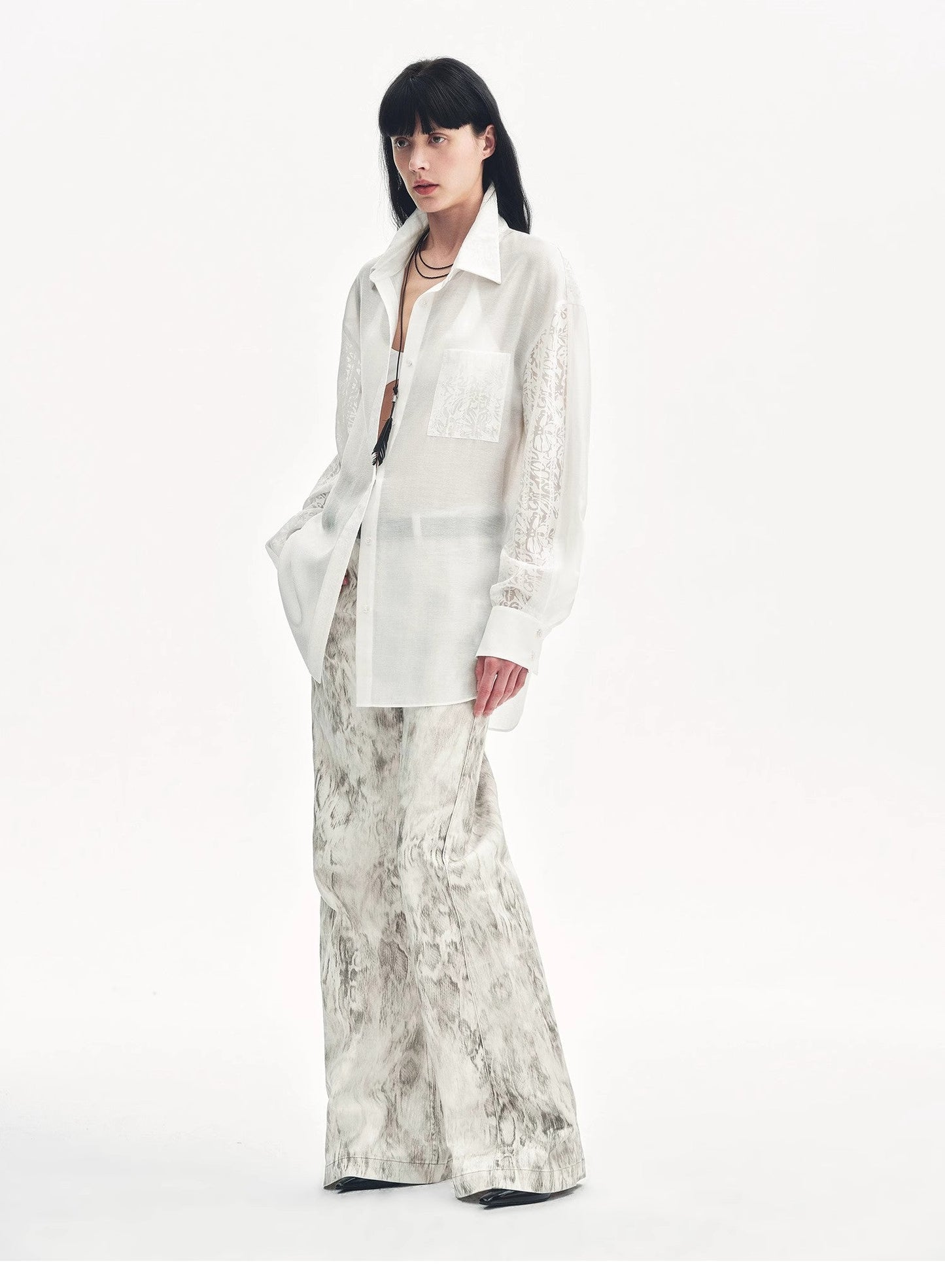 "Ideal Spring Day" Jacquard Hollow Drop Shoulder Shirt Summer