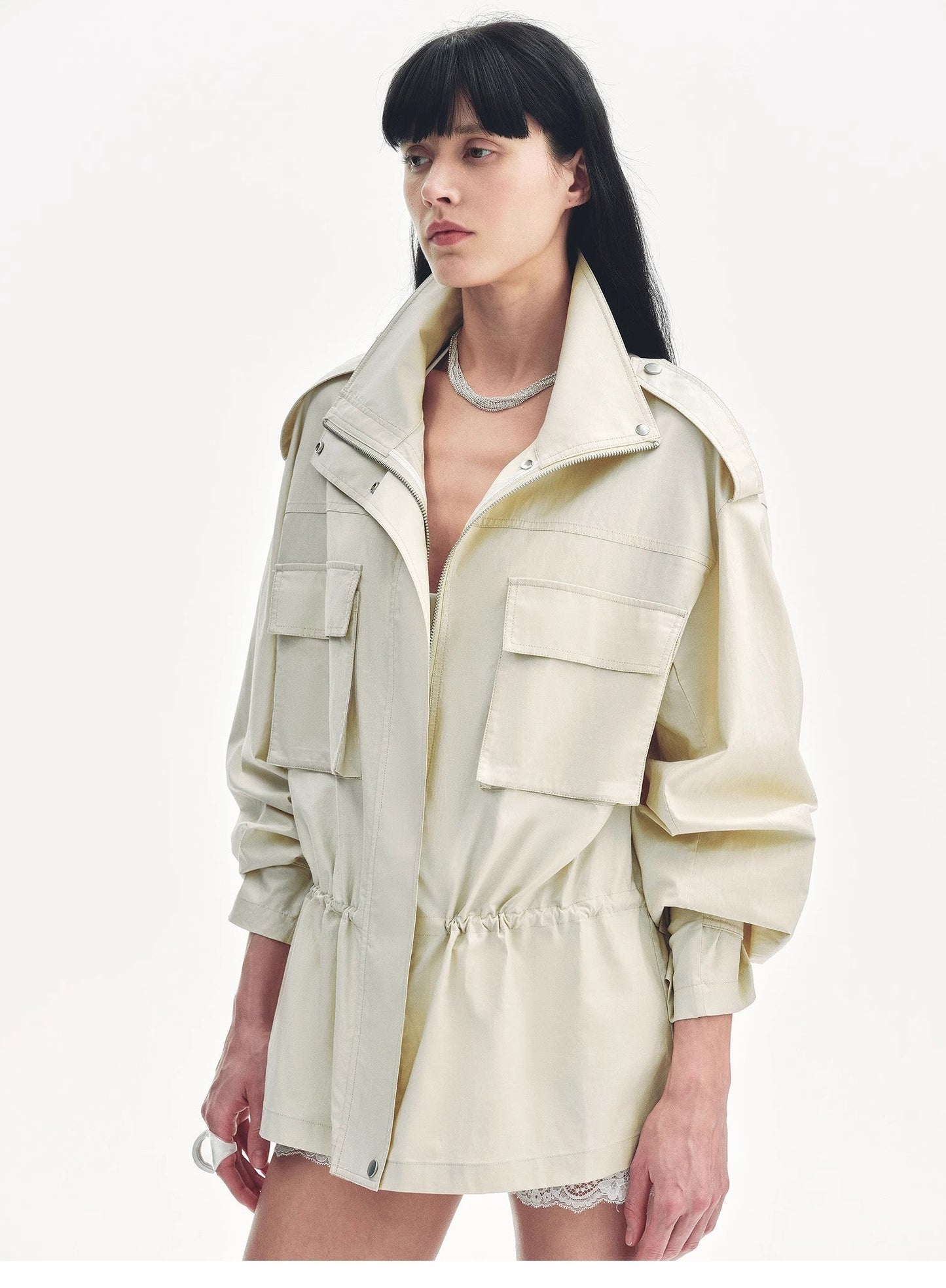 "Relaxed Toning" Lightly Coated Drawstring Waisted Outerwear Summer