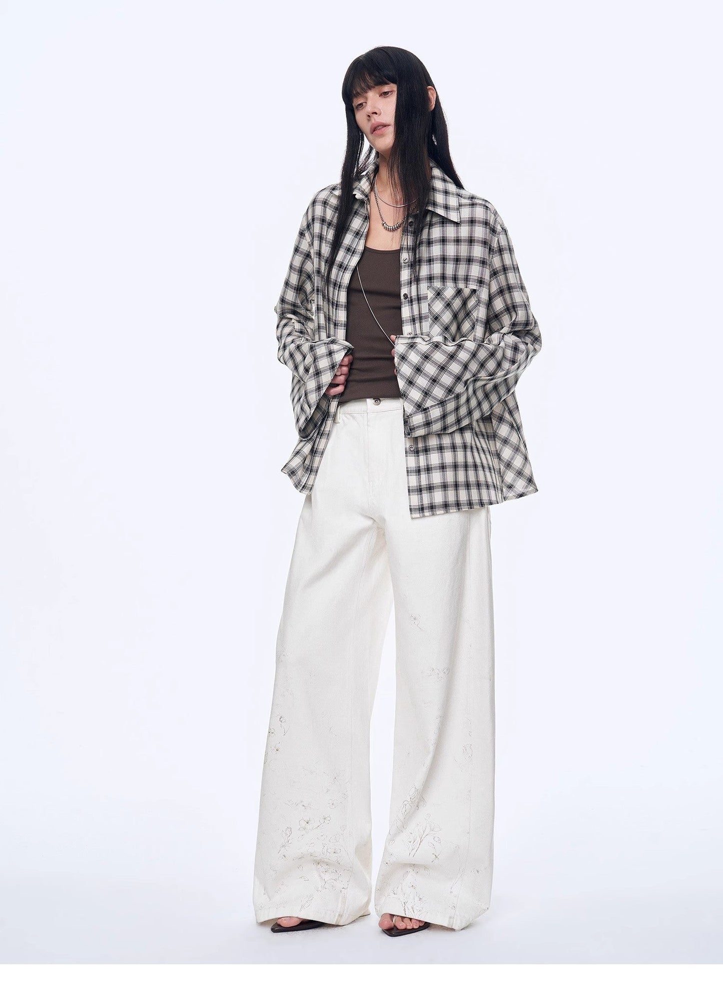 Style Diary Tencel Acetate Jacquard Check Dropped Shoulder Shirt