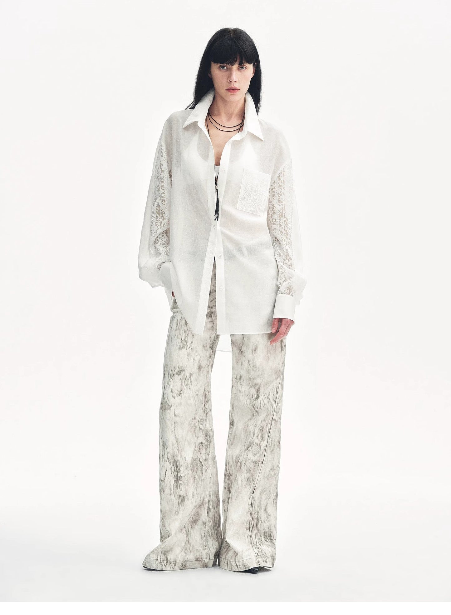 "Ideal Spring Day" Jacquard Hollow Drop Shoulder Shirt Summer