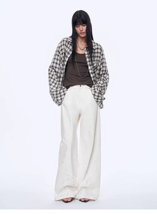 Style Diary Tencel Acetate Jacquard Check Dropped Shoulder Shirt