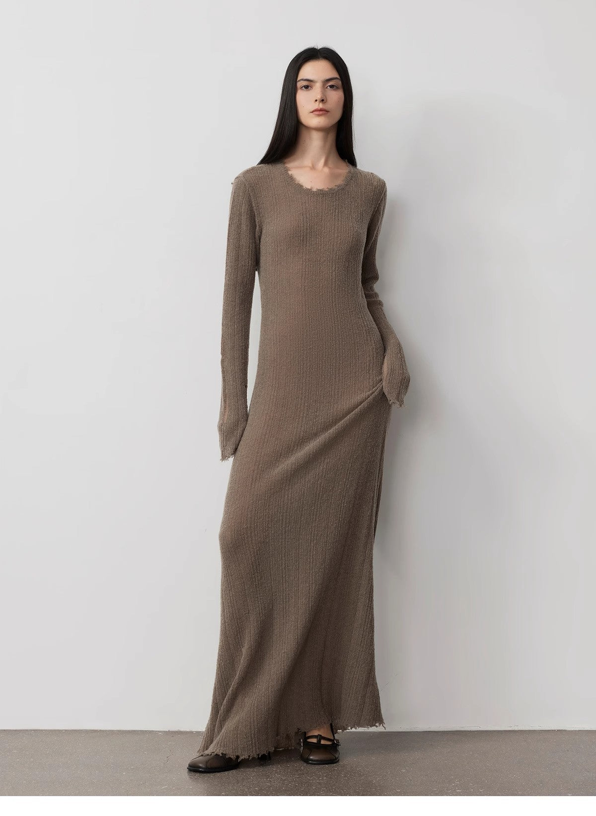 Wool Looped Yarn Raw Edge Ripped Dress