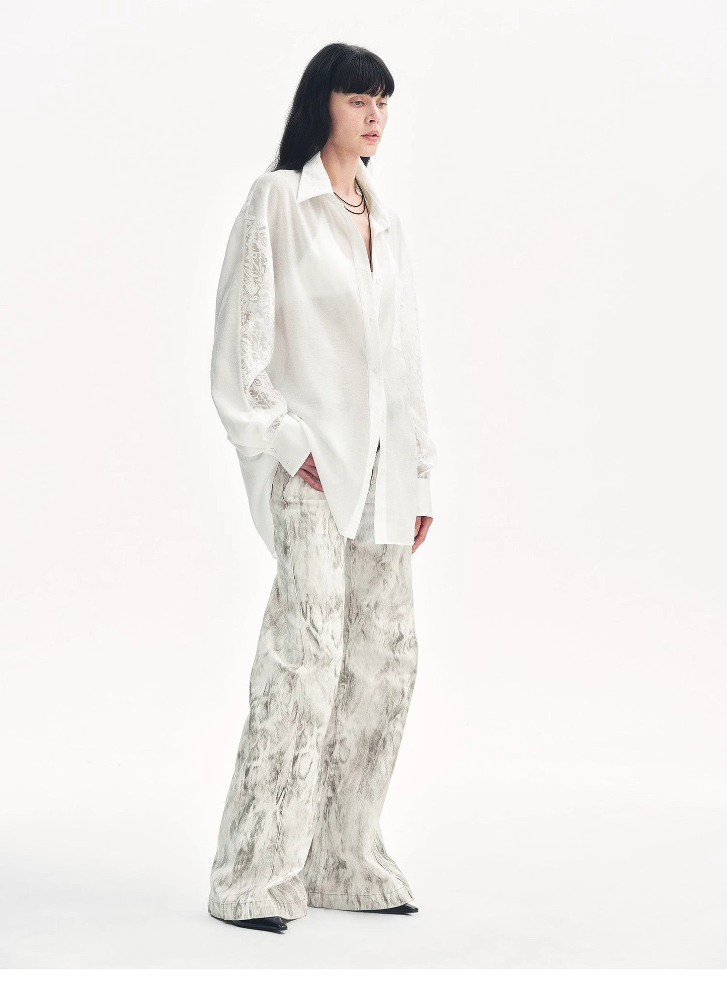 "Ideal Spring Day" Jacquard Hollow Drop Shoulder Shirt Summer