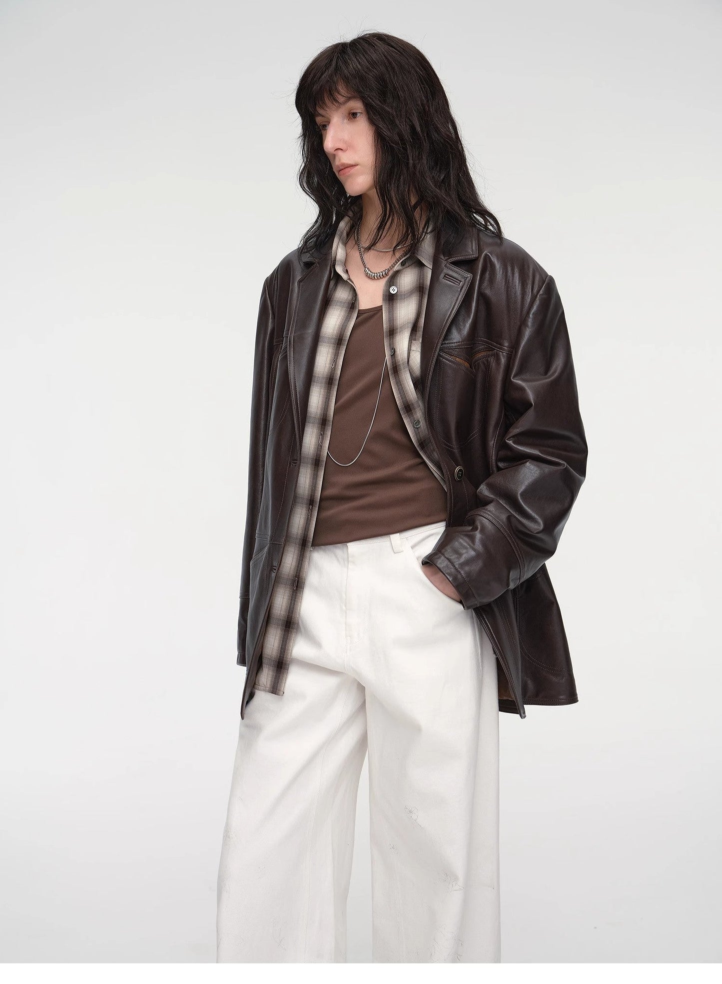 Windsor Past Wide Shoulder Multi-Pocket Suit Waxed Leather Jacket