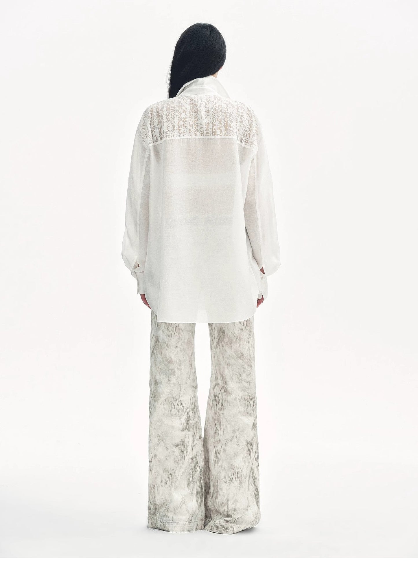 "Ideal Spring Day" Jacquard Hollow Drop Shoulder Shirt Summer