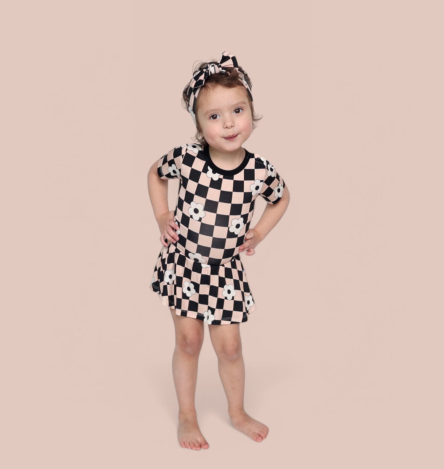 RETRO DAISY CHECKS SHORT SLEEVE DREAM BODYSUIT DRESS